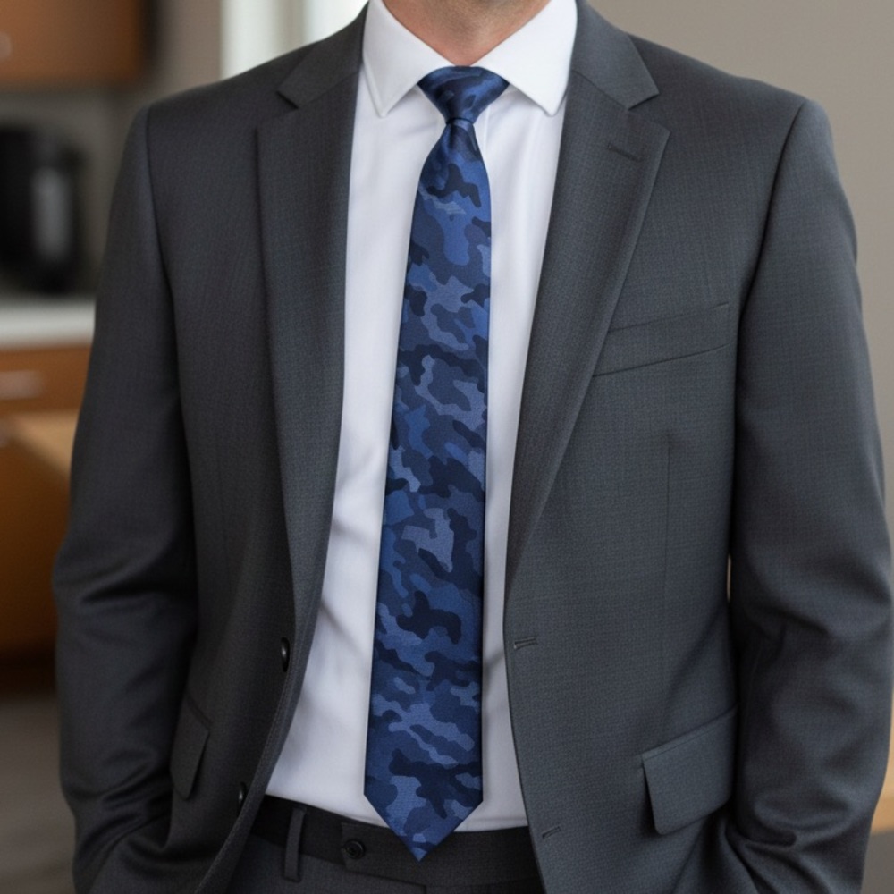 Michael Kors men’s Tie Navy blue Camouflage silk